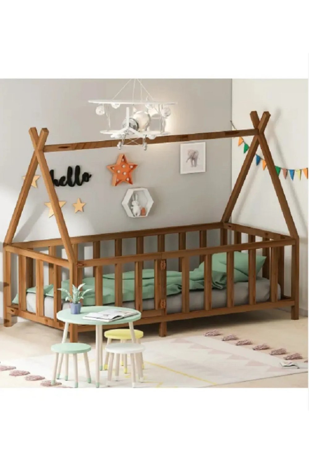 Montessori Ev Çatılı Kapılı Yatak
