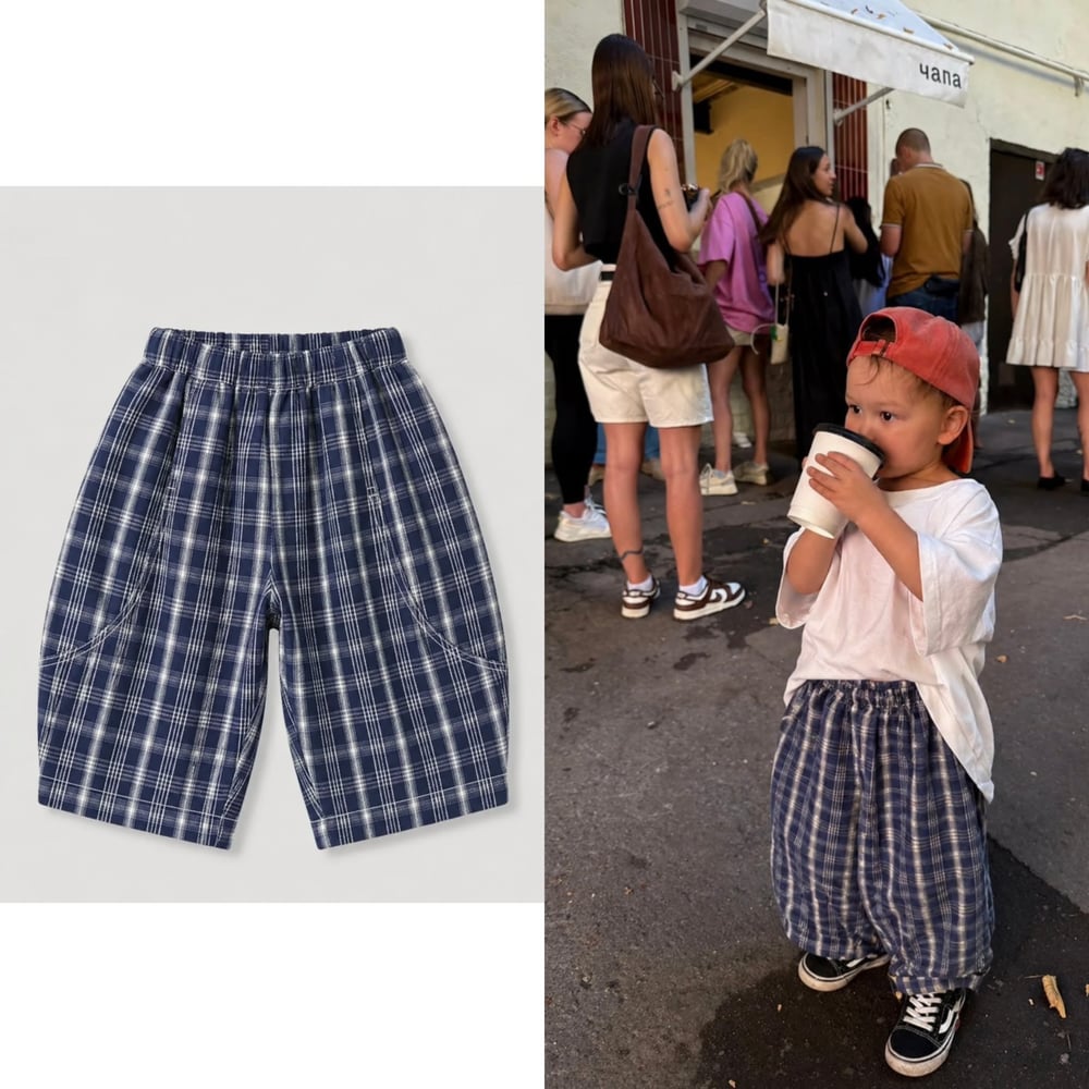 Mavi Ekose Balon Pantolon