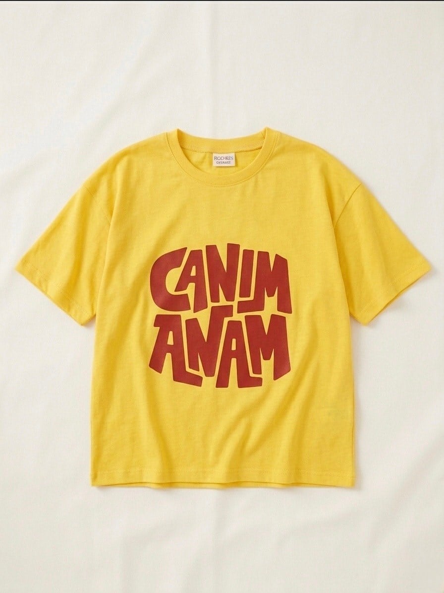 Sarı Oversize Canım Anam Tişört