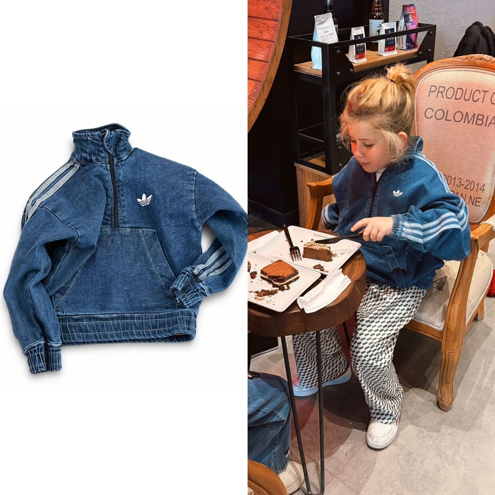 Şeritli Denim Kanguru Sweatshirt