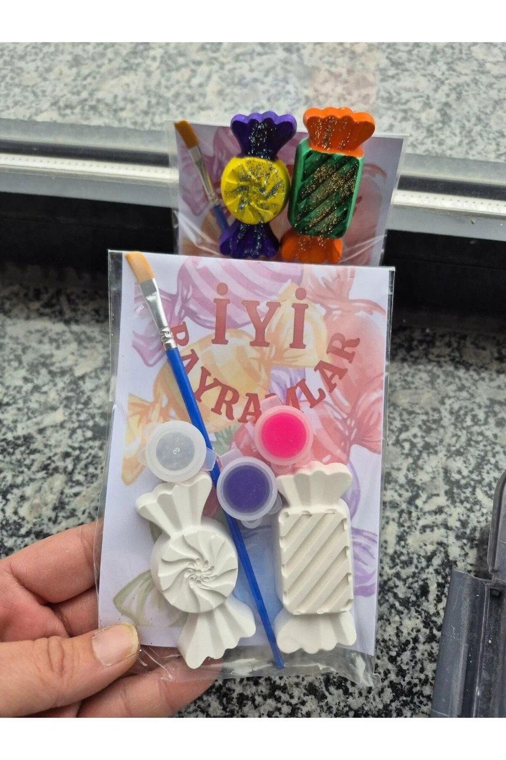 10 Paket - Bayram Şekeri Taş Boyama Seti- Bayram Hediyesi Çocuk Hediyesi