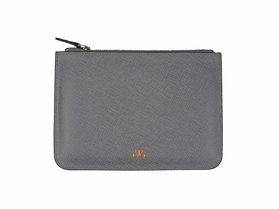 Deri Clutch Çanta Gri Saffiano