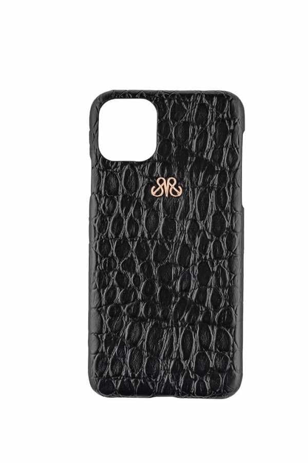 Deri iPhone Kılıf 12 Mini Siyah Baby Croco