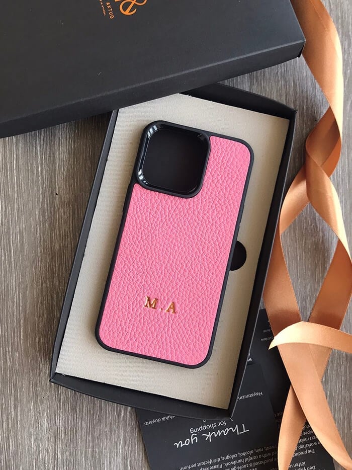 Deri iPhone Kılıf 12 Pro Max Pembe Togo