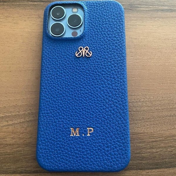 Deri iPhone Kılıf 13 Pro Mavi Togo Full Deri