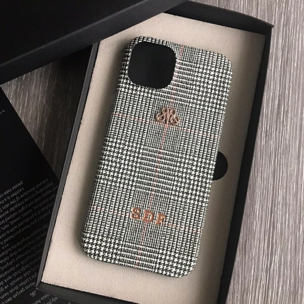 Deri iPhone Kılıf 13 Pro Max Ekose Full Deri
