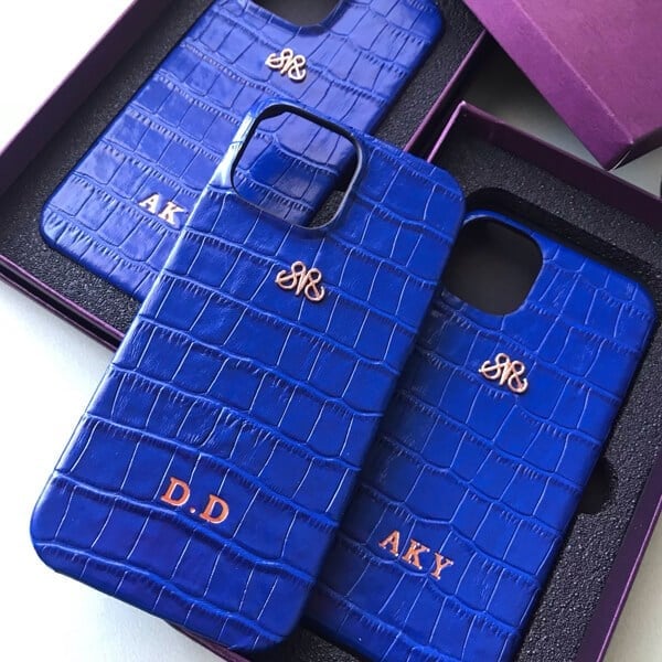 Deri iPhone Kılıf 13 Pro Saks Mavi Croco Full Deri