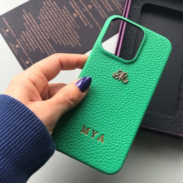 Deri iPhone Kılıf 13 Pro Yeşil Togo Full Deri