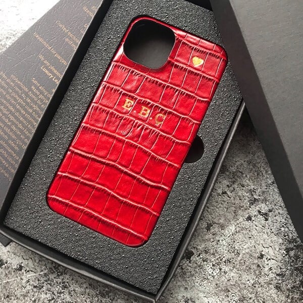 Deri iPhone Kılıf 14-13 Kırmızı Croco Full Deri