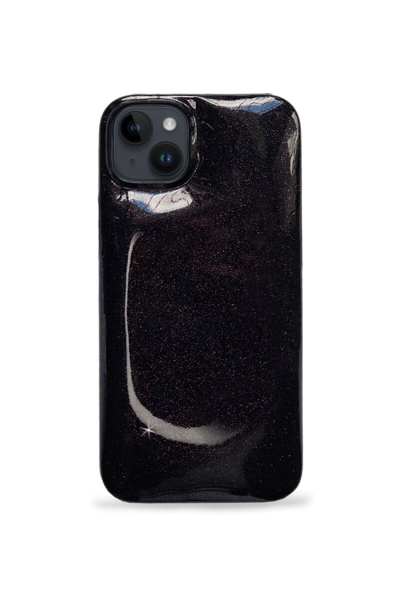 Deri iPhone Kılıf 14-13 Simli Mor Rugan Full Deri