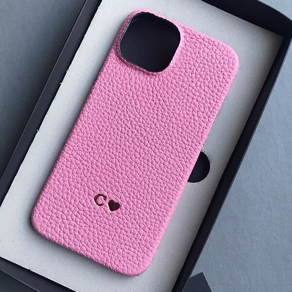 Deri iPhone Kılıf 14 Pro Pembe Togo Full Deri