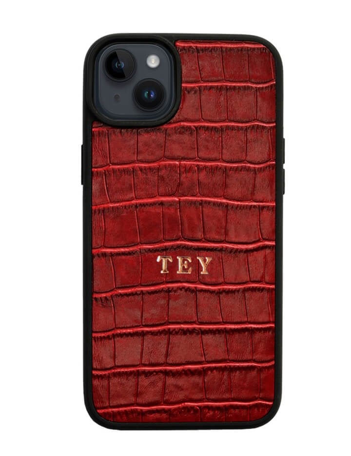 Deri iPhone Kılıf 15 Kırmızı Croco