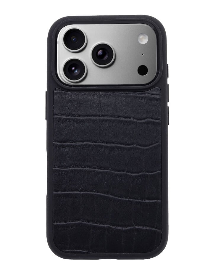Deri iPhone Kılıf 17 Pro Siyah Croco