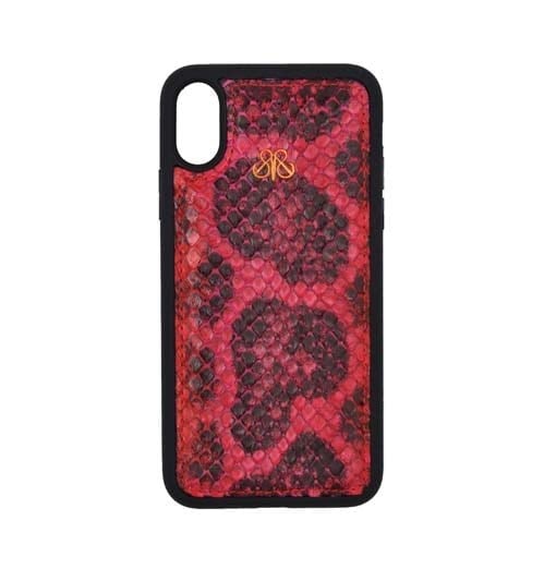 Deri iPhone Kılıf Xs Max Kırmızı Alacalı Piton