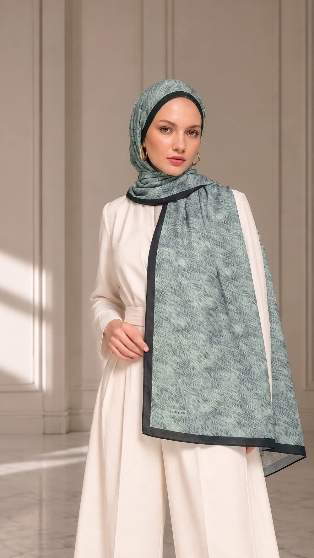 Dalga Desenli Soft Pamuklu Şal - Haki (025)