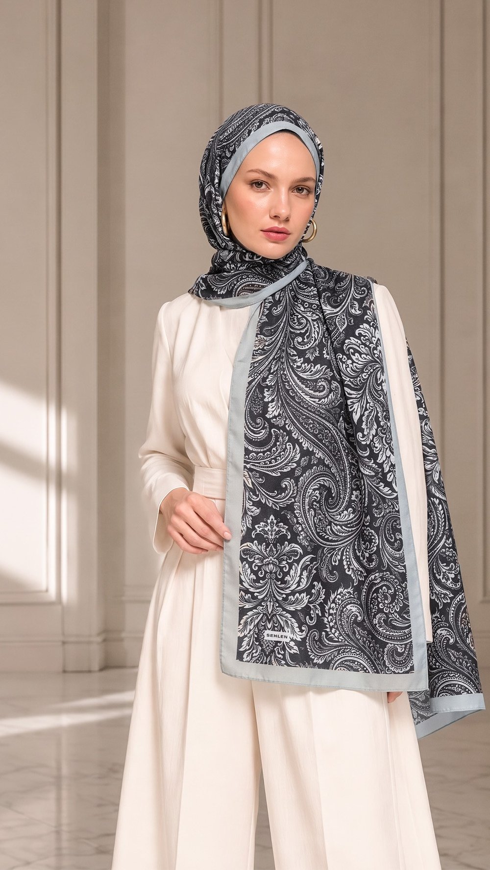 Paisley Desenli Soft Pamuklu Şal - Siyah (005)