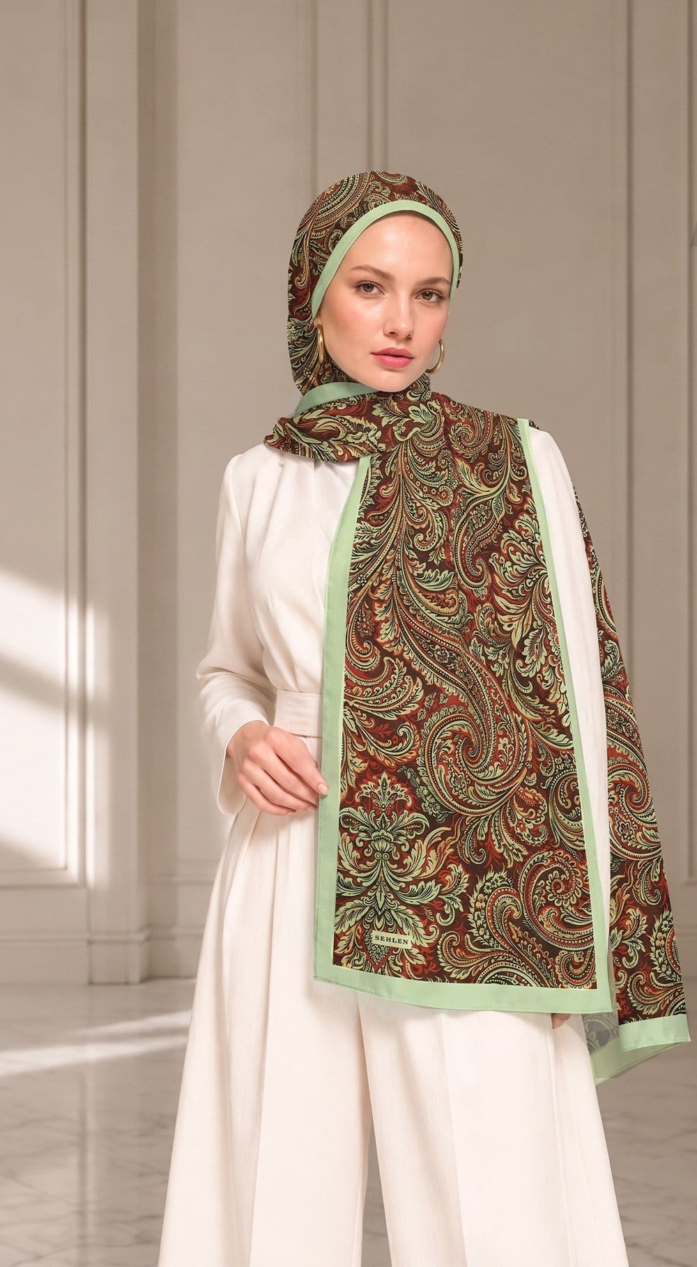 Paisley Desenli Soft Pamuklu Şal - Yeşil (003)