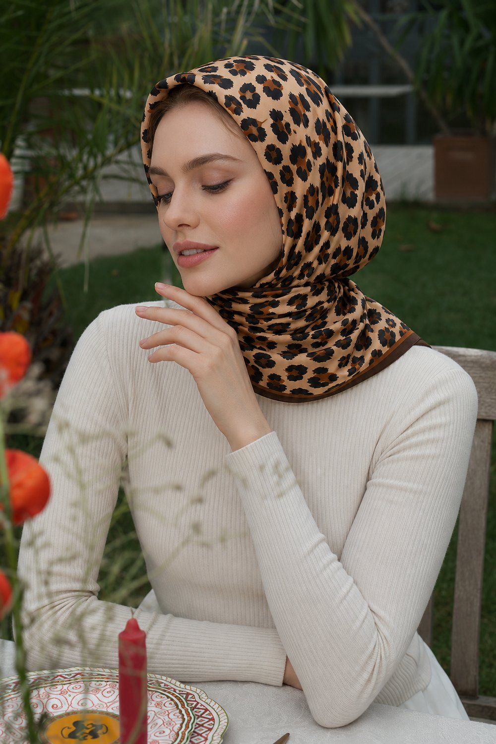 Soft Eşarp Leopar Desen - Bej
