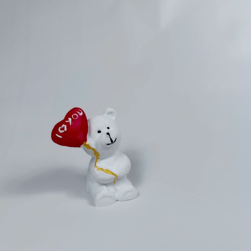 I Love You Balonlu Ayıcık Beyaz 9cm - Teraryum Malzemesi