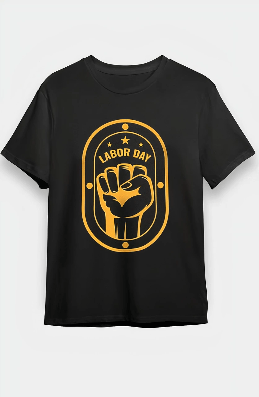 1 Mayıs Labor Day Emekçi Temalı Baskılı Oversize Bisiklet Yaka T-shirt - Siyah