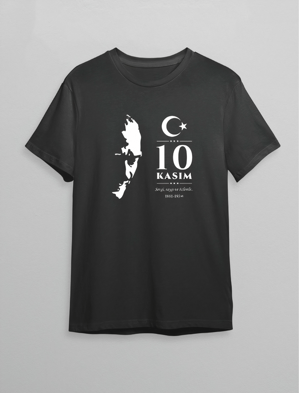 10 Kasım Atatürk Anma Günü Silüet Baskılı Oversize Bisiklet Yaka T-shirt - Siyah