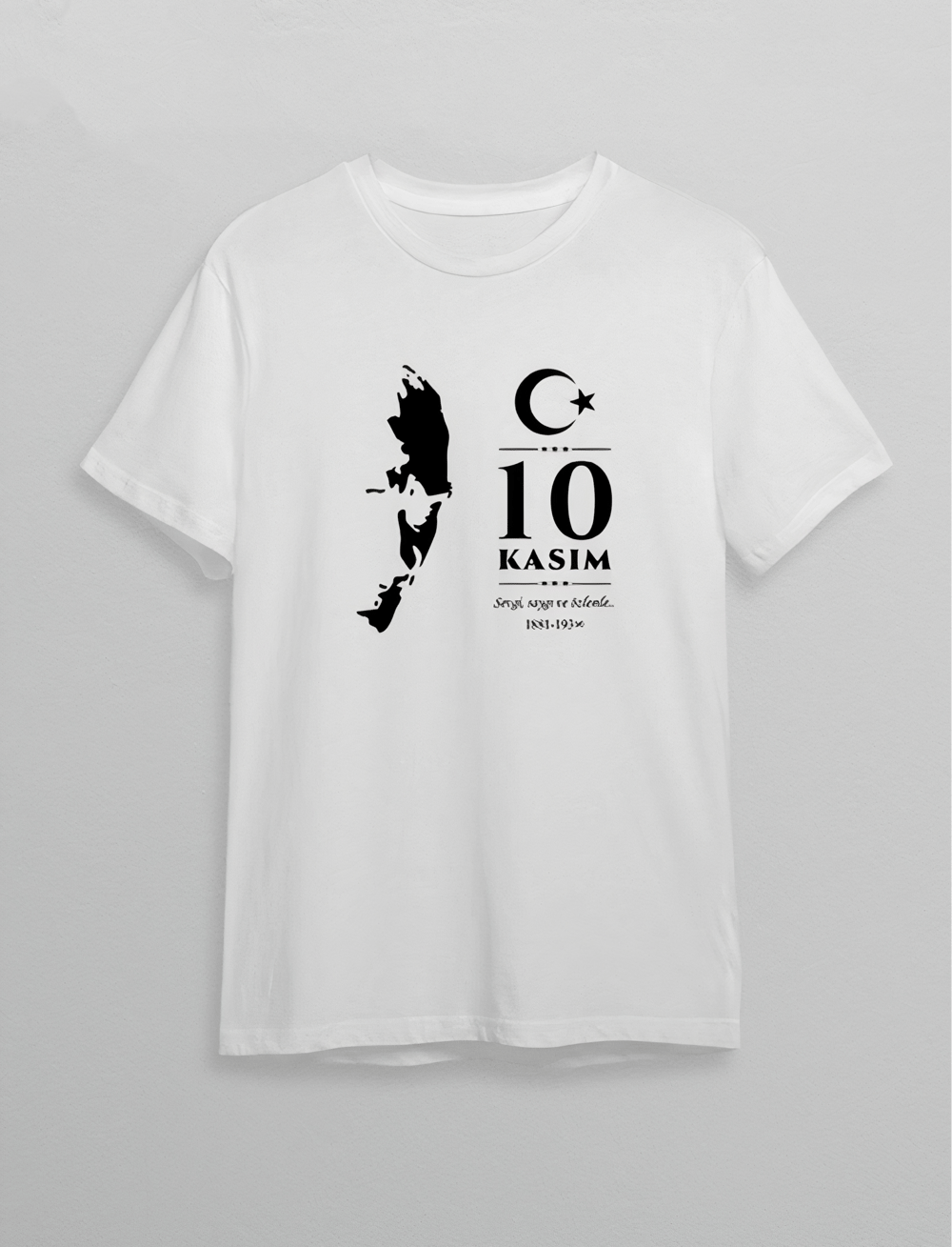 10 Kasım Atatürk Anma Günü Silüet Baskılı Oversize Bisiklet Yaka T-shirt - Beyaz