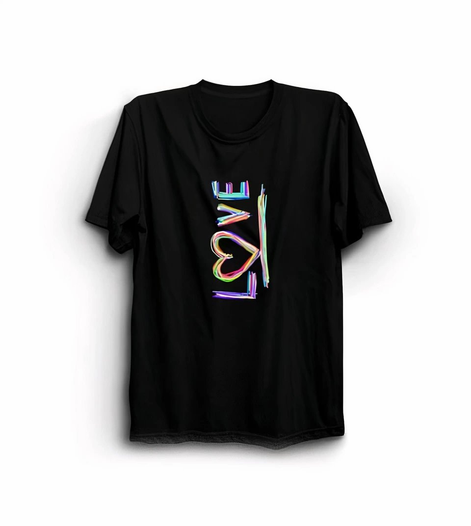 14 Şubat Sevgililer Günü Love Baskılı Oversize Bisiklet Yaka T-shirt - Siyah