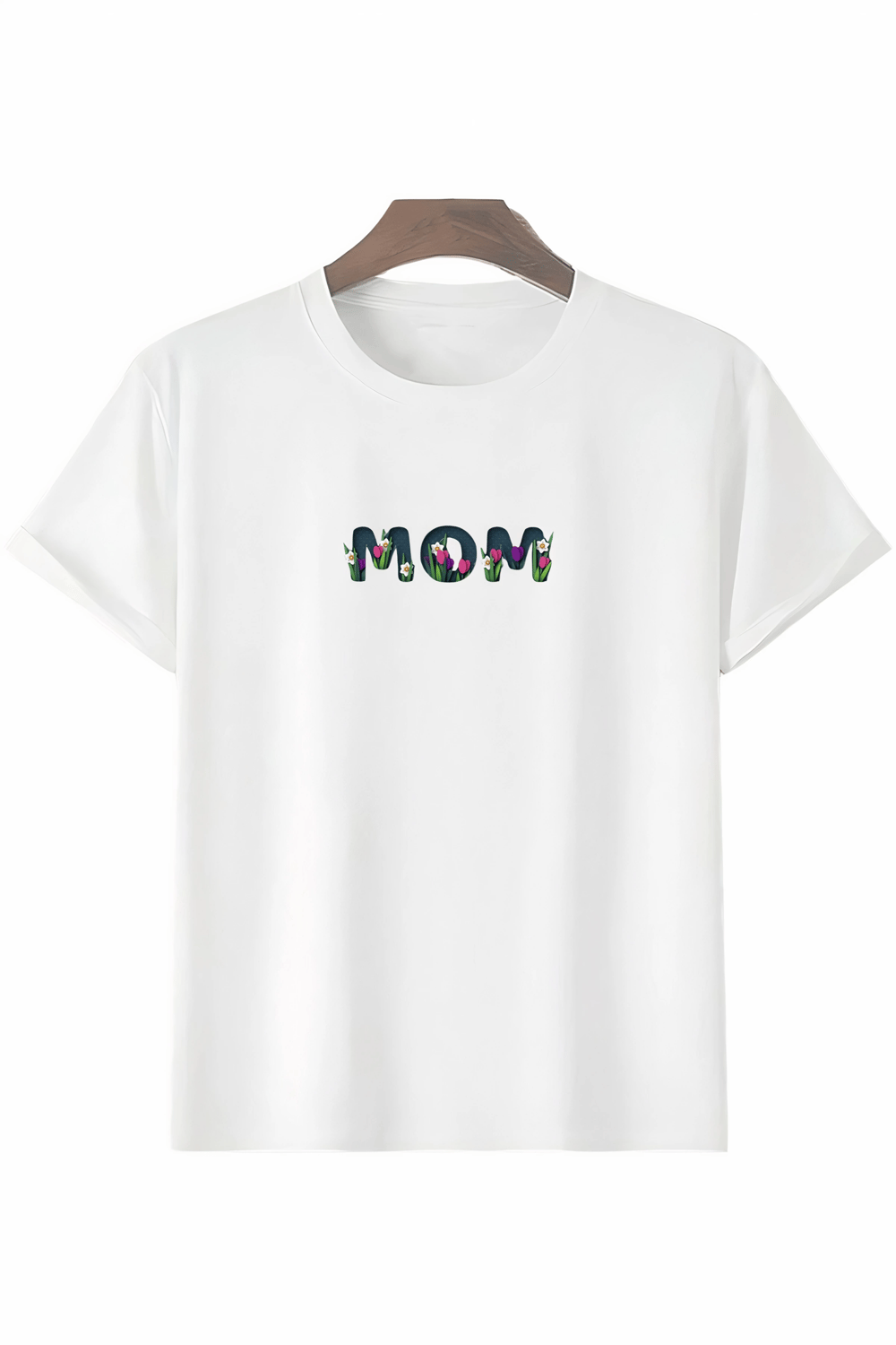 Anneler Günü Hediye Mom Çiçek Baskılı Oversize Bisiklet Yaka T-shirt - Beyaz