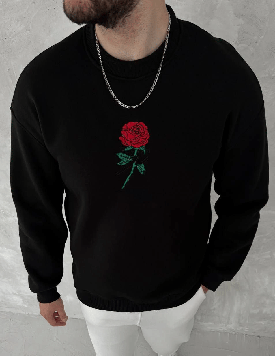 ERKEK 3 iplik Pamuklu Bisiklet Yaka Ön Ve Arka Baskılı SweatShirt - Siyah