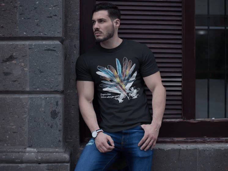 ERKEK Bisiklet Yaka Baskılı Kısa kol T-Shirt - Siyah