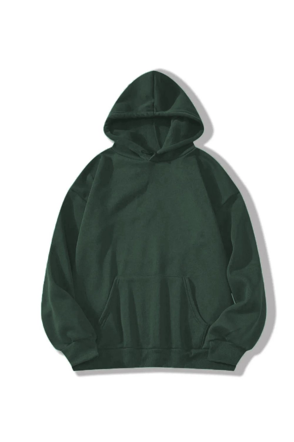 Erkek 3 İplik Pamuklu Kapüşonlu Kanguru Cepli Sweatshirt Hoodie -  Koyu Yeşil