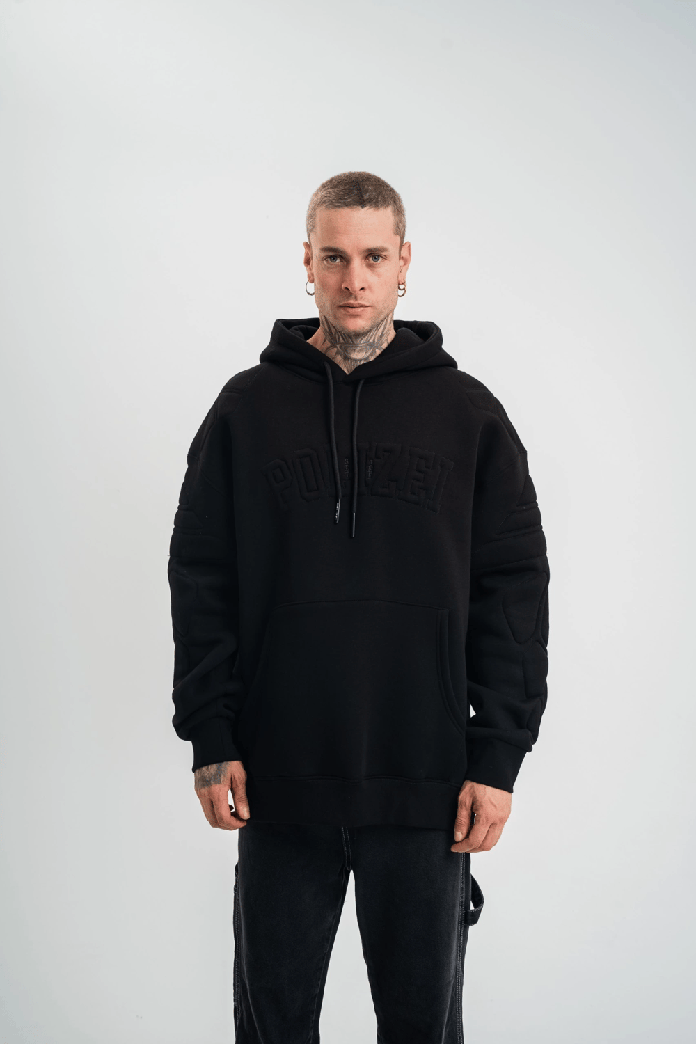 Erkek 3 İplik Pamuklu Oversize Kapüşonlu Nakışlı Hoodie SweatShirt - Siyah