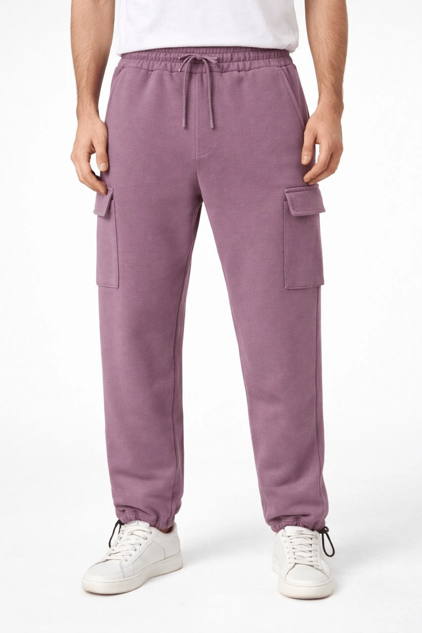 Erkek Baggy 3 İplik Kargo Cepli Eşofman Altı Ayarlanabilir Paça Pantolon - Gül Kurusu