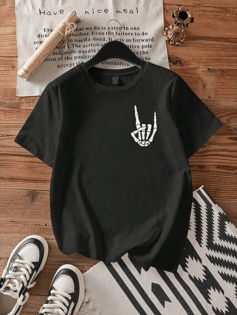 Erkek Baskılı T-Shirt Kısa Kol Bisiklet Yaka Regular Fit Rahat Kalıp Tişört - Siyah