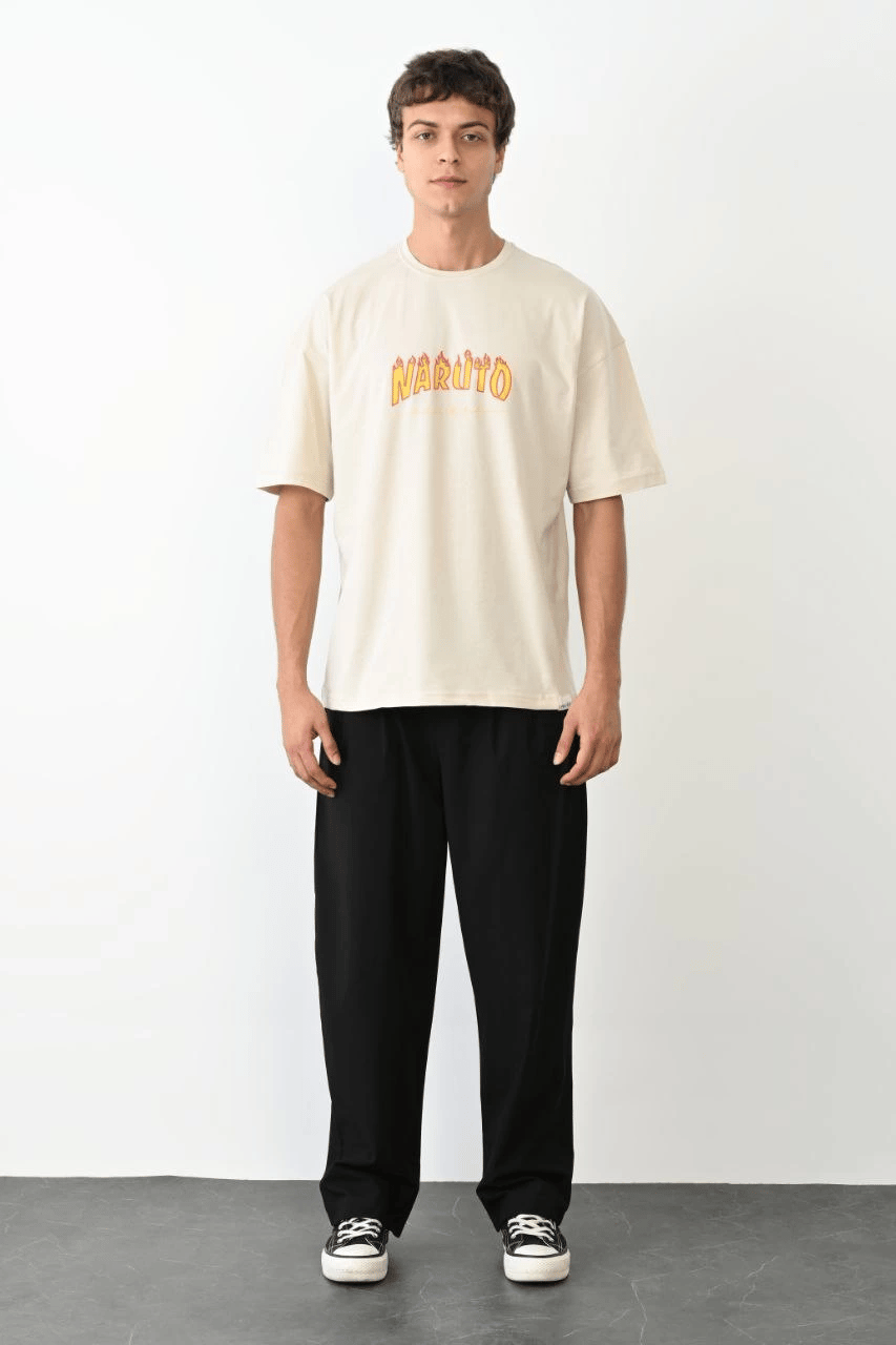 Erkek Baskılı T-Shirt Kısa Kol Bisiklet Yaka Regular Fit Rahat Kalıp Günlük Tişört - Beyaz