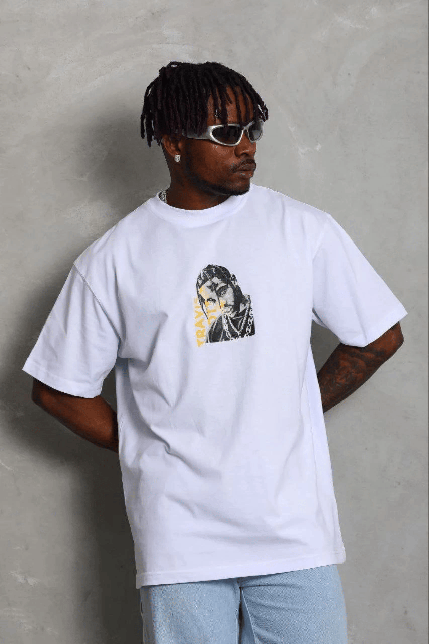 Erkek Baskılı T-Shirt Kısa Kol Bisiklet Yaka Regular Fit Tişört - Beyaz