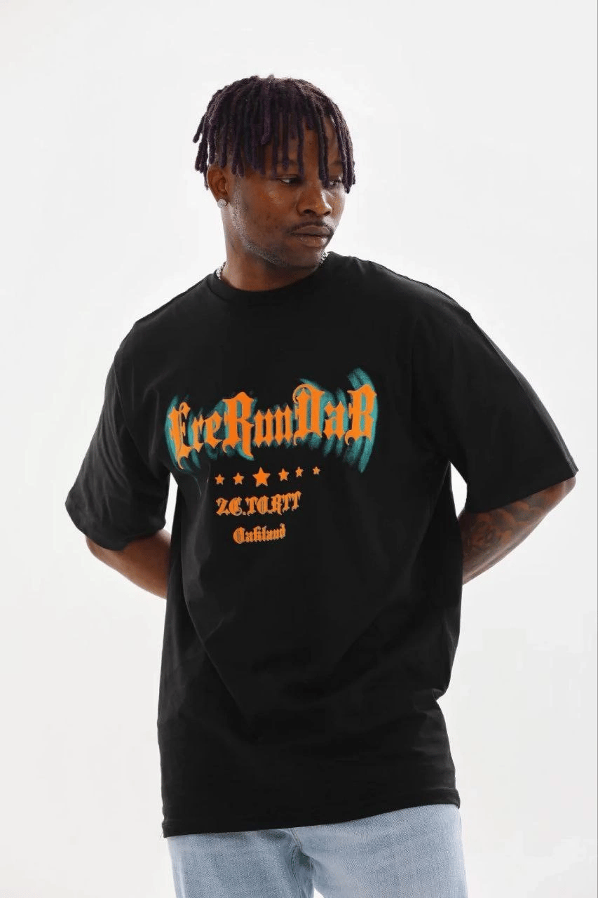 Erkek Baskılı T-Shirt Kısa Kol Bisiklet Yaka Regular Fit Tişört - Siyah