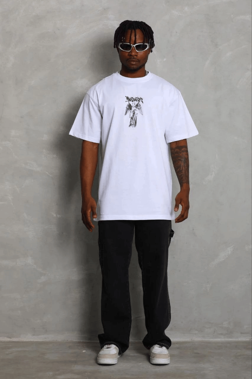 Erkek Baskılı T-Shirt Kısa Kol Bisiklet Yaka Regular Fit Tişört - Beyaz