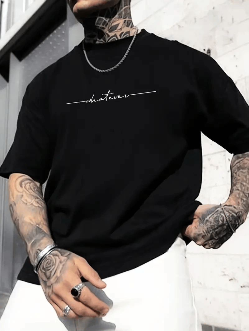 Erkek Baskılı T-Shirt Kısa Kol Bisiklet Yaka Regular Fit Yazlık Tişört - Siyah