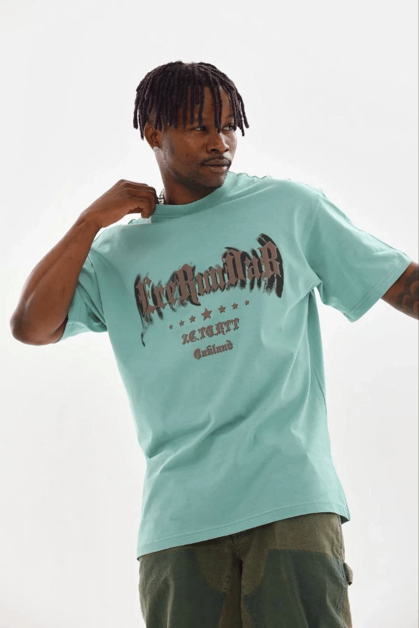 Erkek Baskılı T-Shirt Kısa Kol Bisiklet Yaka Regular Fit Tişört - Mint Yeşili