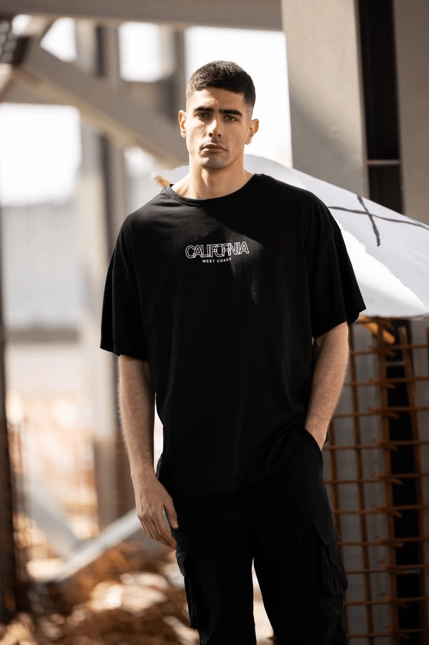 Erkek Baskılı T-Shirt Kısa Kol Bisiklet Yaka Regular Fit Rahat Kalıp Günlük Tişört - Siyah