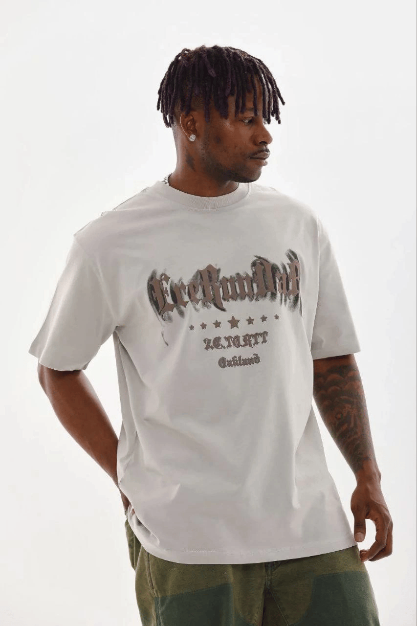 Erkek Baskılı T-Shirt Kısa Kol Bisiklet Yaka Regular Fit Tişört - Gri