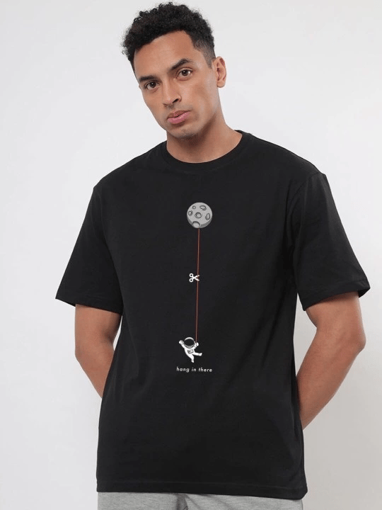 Erkek Baskılı T-Shirt Kısa Kol Bisiklet Yaka Regular Fit Rahat Kalıp Tişört - Siyah
