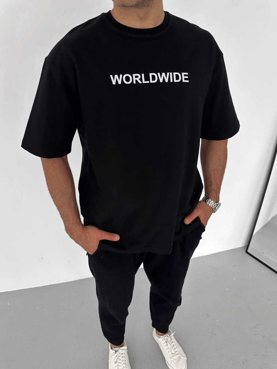 Erkek Baskılı T-Shirt Kısa Kol Bisiklet Yaka Regular Fit Rahat Kalıp Günlük Tişört - Siyah