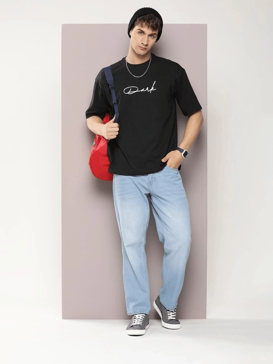 Erkek Baskılı T-Shirt Kısa Kol Bisiklet Yaka Regular Fit Rahat Kalıp Tişört - Siyah
