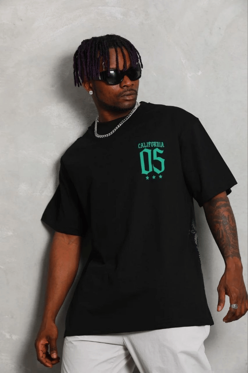 Erkek Baskılı T-Shirt Kısa Kol Bisiklet Yaka Regular Fit Tişört - Siyah