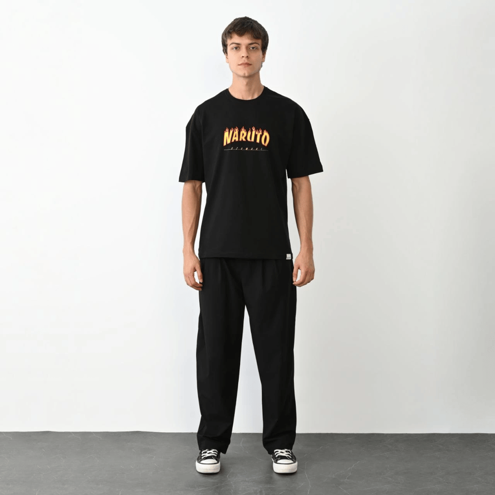 Erkek Baskılı T-Shirt Kısa Kol Bisiklet Yaka Regular Fit Rahat Kalıp Günlük Tişört - Siyah