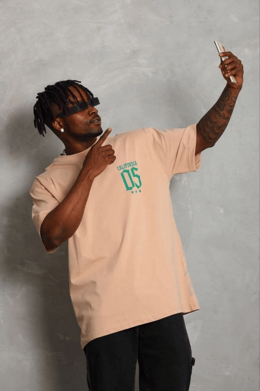 Erkek Baskılı T-Shirt Kısa Kol Bisiklet Yaka Regular Fit Tişört - Bej