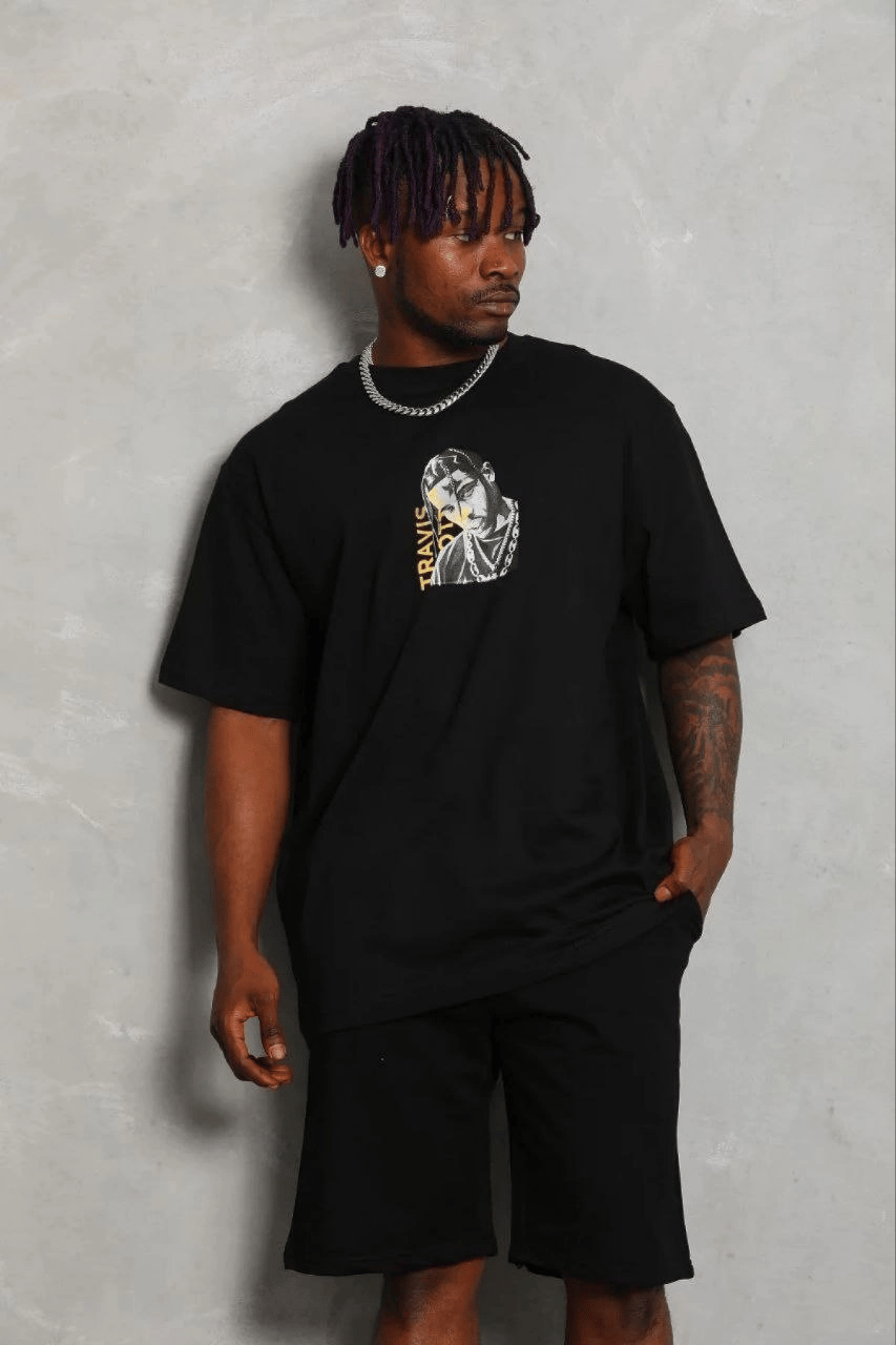 Erkek Baskılı T-Shirt Kısa Kol Bisiklet Yaka Regular Fit Tişört - Siyah