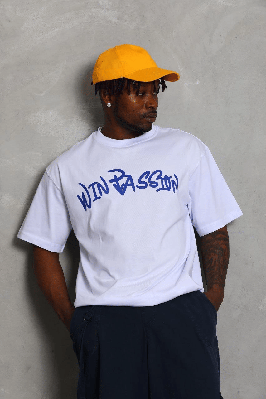 Erkek Baskılı Tişört Kısa Kol Bisiklet Yaka Oversize T-Shirt - Beyaz